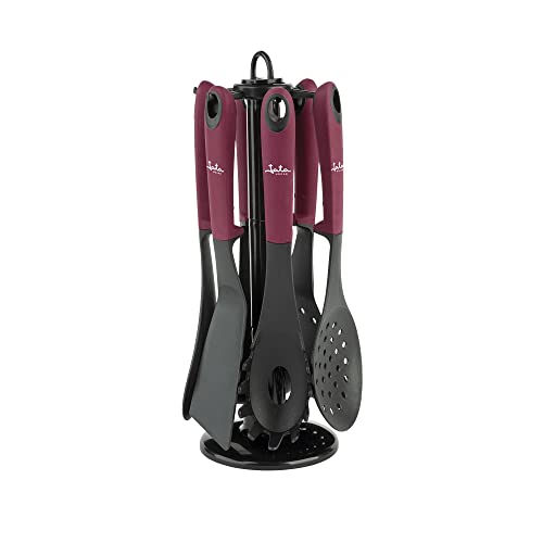 Jata HACC4600 - Set de 6 utensilios de cocina de nylon, Cazo, cucharón, espumadera, cuchara espagueti, espátula y pala, Soporta temperaturas máximas de 210º