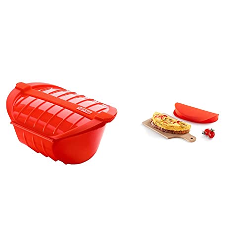 Lékué Estuche Hondo De Vapor Xl, Capacidad De 1000 Ml, Para 3-4 Personas, Color Rojo + Recipiente Para Cocinar Tortillas Francesas En Microondas, Color Rojo