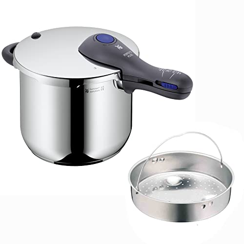 WMF Perfect Plus - Olla Rápida 22 cm de diámetro, medio con cestillo de vapor, Acero Inoxidable para inducción, 6.5 L con cesta