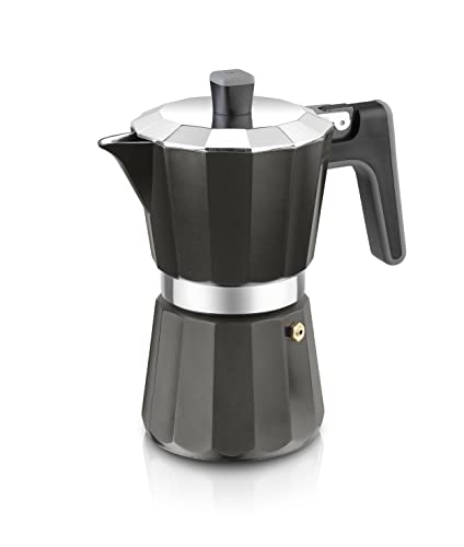 BRA Cafetera Italiana Inducción, Aluminio, Negro, 12 tazas