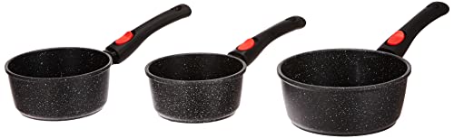 Kamberg Juego de 3 Cacerolas 16 / 18 / 20 cm, mango extraíblz aluminio fundido, revestimiento tipo piedra, todo tipo de fuentes de calor, incluida la inducción, sin PFOA
