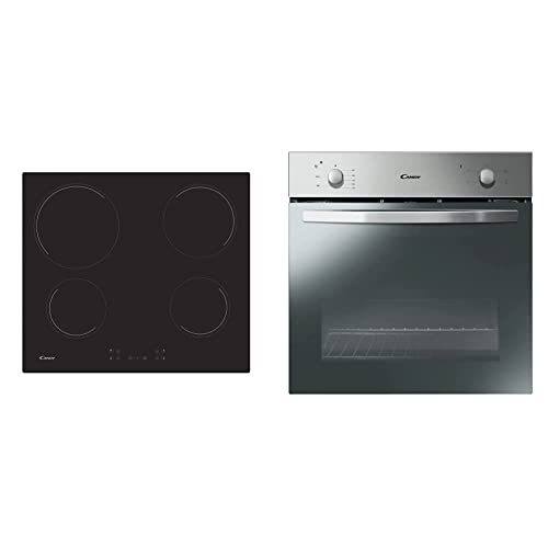 Candy CH64CCB Encimera vitrocerámica, 6500 W, Vidrio y cerámica + FCS100X/E Horno eléctrico 2100W, Capacidad 70L, Puerta desmontable de doble cristal con efecto espejo