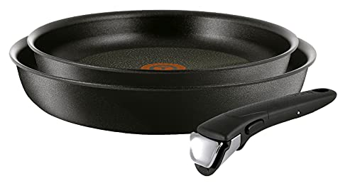 Tefal Ingenio Expertise antiadherentes, Mango extraíble intercambiable, Titanium, Thermospot, apto horno y lavavajillas, Color Negro, Juego 2 sartenes 22-26 cm