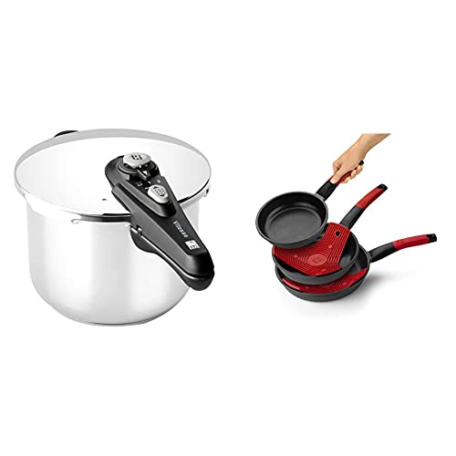 BRA RÁPIDA Vitesse Olla de 6 litros apta para todo tipo de cocinas incluida inducción + Premiere- Set de 3 sartenes, aluminio fundido antiadherente, aptas para todo tipo de cocinas