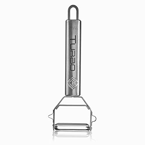 Turbo Produkte Pelador de Papas Universal - Herramienta de Acero Inoxidable para Pelar, Rebanar, Frutas y Verduras - Cuchilla Afilada, Doble Dentada