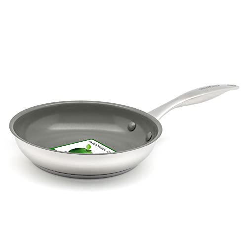 GreenChef Sartén Antiadherente de Acero Inoxidable con Revestimiento de Cerámica, Apto para Todo Tipo de Cocinas, Inducción, Horno y Lavavajillas, 20 cm, Plateada