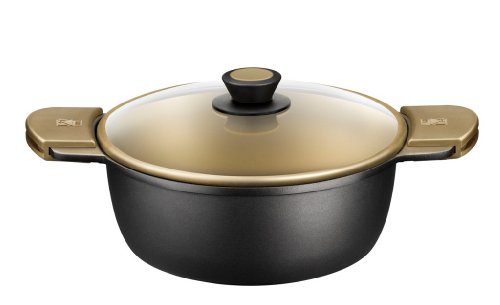 BRA - Cacerola Alta con Tapa de Cristal y Asas de Silicona,Aluminio Fundido con Antiadherente Teflon Select, aptas para Todo Tipo de cocinas incluida inducción, Terra 32 cm