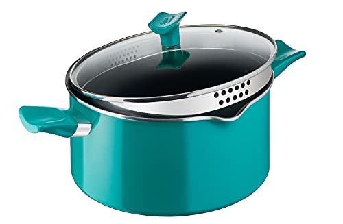 Tefal Chefclub by Tefal - Olla de 24 cm, Color Azul Pato + Tapa, Revestimiento Antiadherente Titanium, Termo-Signal, Inducción G8044604