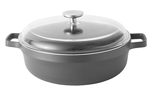 Berghoff Gem - Sartén antiadherente con revestimiento de cerámica para inducción (2 asas y tapa de cristal, aluminio fundido, 36 x 29 x 15,5 cm), color negro