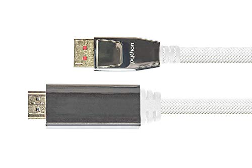 PYTHON Series Premium DisplayPort 1.4 to HDMI 2.0 Connection Cable - 4K / UHD @ 60Hz - Adapter Cable - 3-Way Shielding, Full Metal Connector, Gold-Plated Copper Conductor, Nylon Braid, White, 2 m