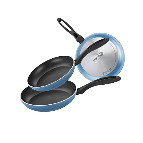 Fagor Maxima Set Juego Sartenes Inducción 20-24-28 cm, Aluminio Forjado, Espesor 4 mm, Antiadherente Ecológico XYLAN PLUS sin PFOA, Apta Todas Las Cocinas, Vitrocerámica, Gas, Lavavajillas, Azul