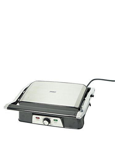 Parrilla eléctrica de contacto 3 en 1, Grill, Pannini y Plancha de asar, Regulador de Temperatura, Apertura 180º, Superficie 28,7 x 17 cm, Acero/negro, Easy Grill
