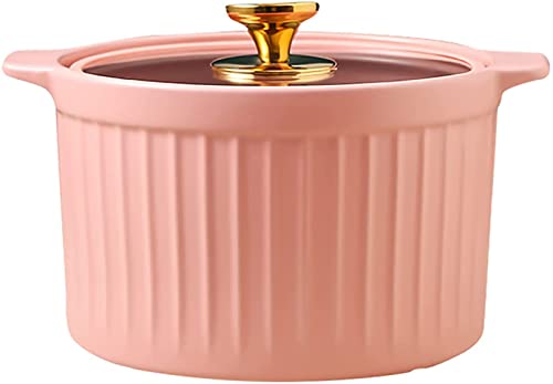 FGDFGDG Plato de cazuela de cerámica con Tapa, Olla de Barro Antideslizante para cocinar, Utensilios de Cocina Redondos, ollas de Cocina para Estufa de Gas, microondas, Horno,Rosado,5l