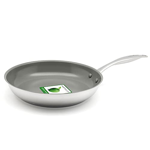 GreenChef Profile Plus Sartén Antiadherente de Acero Inoxidable con Revestimiento de Cerámica, Apto para Todo Tipo de Cocinas, Inducción, Horno y Lavavajillas, 28 cm, Plateada