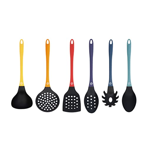 Masterchef Utensilios de Cocina con Cucharas, Espatula, Cazo para Sopa, Espumadera y Cucharon, Resistentes al Calor, Set Menaje, Accesorios Antiadherente, Multicolores