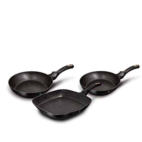 Black Rose Juego 2 Sartenes y Grill Inducción 20-24-28cm, Aluminio Forjado, Antiadherente Ecológico Mármol sin PFOA, Diseño Elegante, Para Todas Las Cocinas, Vitrocerámica, Gas
