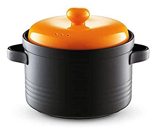 Olla de Barro para cocinar Cazuela de cerámica de 5 l, Olla para estofado Olla Caliente con Tapa Utensilios de Cocina, Cazuela con Asas Dobles a Prueba de Golpes Cazuela Naranja de 5 l