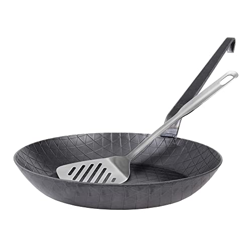 GRÄWE Sartén de hierro forjado de 28 cm de diámetro con borde alto, fabricada en Alemania, sartén de hierro sin revestimiento con mango de gancho, incluye espátula