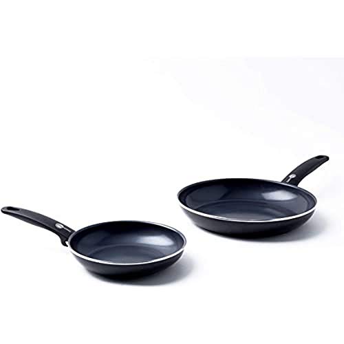 GreenPan Juego de Sartenes Antiadherentes de Aluminio con Revestimiento de Cerámica, Apta para Todo Tipo de Cocinas Inducción, Horno y Lavavajillas, 20 y 28 cm, Negras