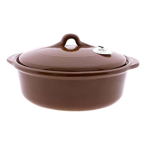CERÁMICA RAMBLEÑA | Cazuela barro refractario con tapadera | Cazuela fuego directo | Cazuela cerámica tradicional | Cazuela para horno | Cazuela con tapadera 26.5x24.5x14 cm | 1.8 litros