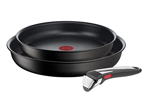 Tefal Ingenio Unlimited On - Juego de 2 Sartenes + Mango extraíble: Sartenes de 22 y 26 cm, mango intercambiable, sartenes antiadherentes, revestimiento titanio, Thermo-signal, Color Negro