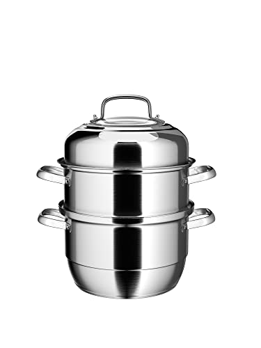 VENTION Olla de vapor de acero inoxidable de fondo grueso, vaporizador de alimentos de 3 niveles para cocinar, vaporizador de metal grande, trabajo para estufa eléctrica y de gas, 32 CM