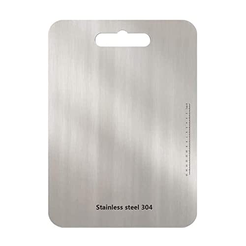 Tabla de cortar de acero inoxidable, tabla de cortar para acampar, tabla de desayuno higiénica antibacteriana con asa, cuidado del orificio, moderna con escala (29x20cm)