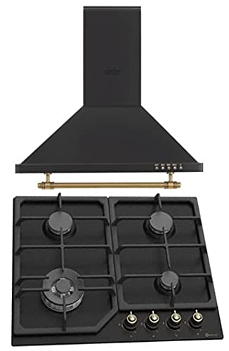 CONJUNTO - PACK7 COCINA NEGRO RÚSTICO ACABADO DORADO (campana extractora de 60 + encimera de gas)