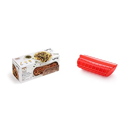 Lékué Recipiente Quick Pasta, 1500 ml, Polipropileno, Color Terracotta & Estuche de vapor, 1-2 personas (650 ml), color rojo