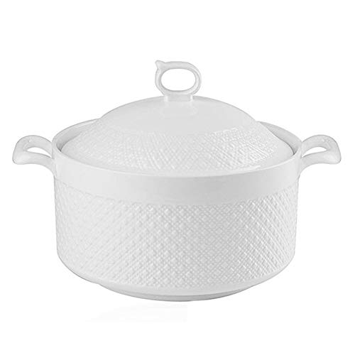 HROYL Cazuelas de Barro Grandes Cazuelas de Cocina Induccion Cacerola,Blanco-7inches