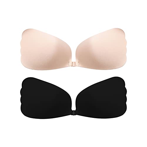 Masitt Coty 2 Paquetes de Sujetador Adhesivo sin Tirantes Push Up Sticky Bra Invisible Sticky Nipple Covers Backless Silicone Bra