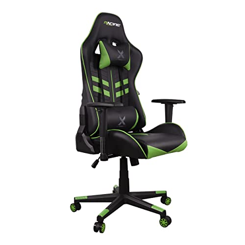 RACING BERGNER | Silla Gaming X Edition | 57 x 71 x 135-145 cm | Silla Ergonómica con Almohada Cervical y Reposabrazos | Silla de Escritorio Reclinable | Color Verde Rojo y Negro | Máx 120 kg