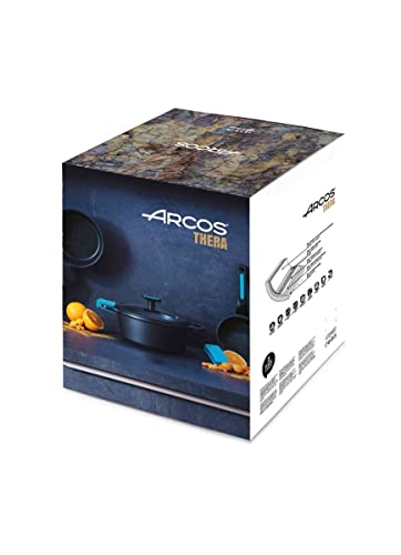 Arcos Serie Thera | Batería de Cocina 4 piezas | Aluminio Fundido | Apta cualquier cocina | Mango Ergonómico Plástico y Silicona | Sistema ahorro energético | Apta lavavajillas | Color Negro y Azul