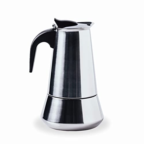 Lacor - 62036 - Cafetera Italiana Milan, Cafetera Express, Acero inoxidable 18/10, Apta para Todo Tipo de Fuegos Incluido Inducción, Apta para Lavavajillas, Capacidad 6 Tazas, Acabado Brillo