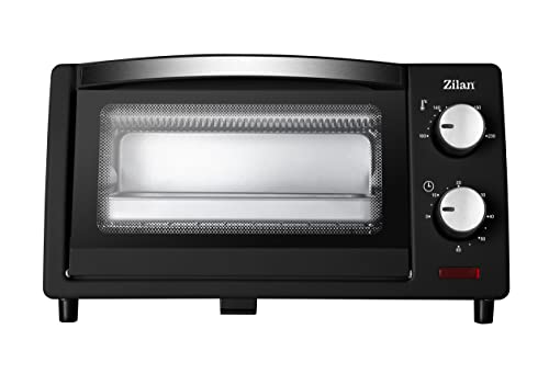 zilan z şekil - Horno eléctrico de 9 litros, doble cristal de seguridad, temporizador, 2 unidades, resistencia al cuarzo, bandeja recogemigas, 1 bandeja cuadrada, rejilla cromada, 800 W, ZLN4328