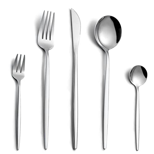 Juego de cubiertos, Pleafind cuberteria para 6 personas, cubiertos de plata de 30 piezas, cubiertos de acero inoxidable con cuchillo, tenedor, cuchara, apto para lavavajillas y pulido espejo