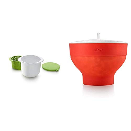 Lékué Recipiente para Hacer Queso, Verde, centimeters + Recipiente para cocinar Palomitas, Rojo, 20 cm