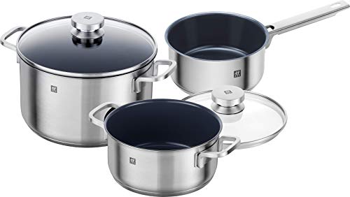 ZWILLING Juego de ollas de 3 Piezas, 2 Tapas, Apto para Inducción, Acero Inoxidable, Focus