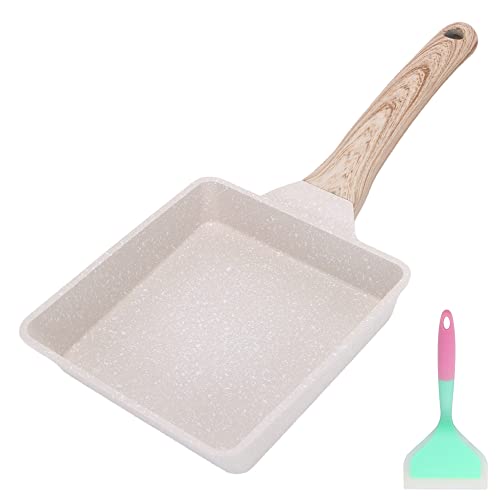 Bobikuke Sartén Tortilla Japonesa, Sartén Cuadrada Tamagoyaki Sartén Rectangular de Aluminio Antiadherente para Inducción y Gas - Blanco