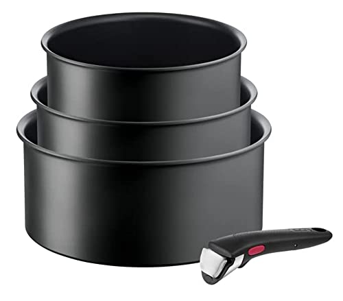 TEFAL Juego de ollas Ingenio Ultimate L7649453 - 4 piezas, todo tipo de cocinas, 16-20 cm, revestimiento antiadherente, mango extraíble, distribución uniforme del calor, negro