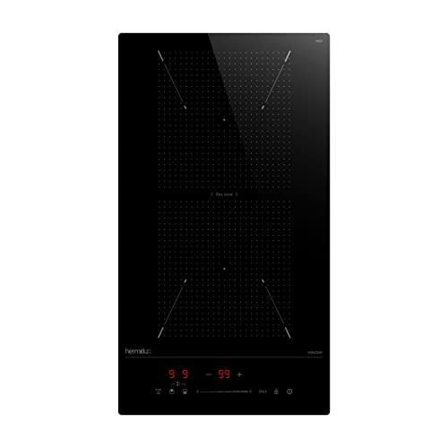 Placa de inducción Hermitlux con zonas flexibles, placa de inducción domino integrada con 9 niveles de potencia y función booster, control deslizante y temporizador integrados, 30 cm, 3500 W