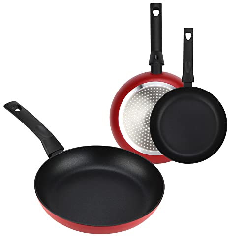Fagor Nela Rouge Set Juego Sartenes Inducción 20-24-28 cm, Aluminio Extragrueso Espesor 3 mm, Antiadherente Ecológico sin PFOA, Apta para Todas Las Cocinas, Vitrocerámica, Gas, Lavavajillas