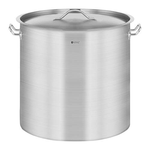 Royal Catering Olla De Inducción Cacerola Profesional RCST-36LI4.1 (Con Tapadera, Acero Inoxidable, Bordes Antigoteo, Fondo de 5 mm, 36 Litros)