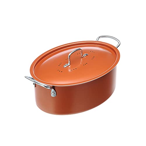 Moneta Zecchino, Cacerola Ovalada con Tapa, Aluminio antiadherente, Cobre, 28 cm