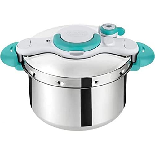 Tefal Seb P4620616 ClipsoMinut' Easy - Olla a Presión, Inoxidable, para Todos los Fuegos (incluido Inducción) + Libre 100 Recetas, Azul, 4,5 L, Acero Inoxidable, 23.5 x 39 x 29.5 cm