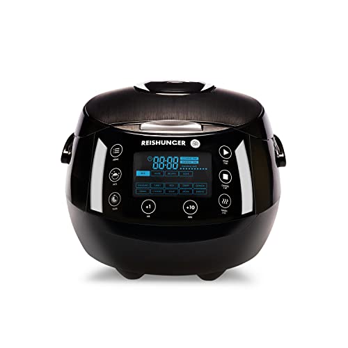 Reishunger Olla Arrocera Eléctrica y Vaporera Negro hasta 8 Personas (1.5 l)– Hervidor de Arroz con 12 Programas - Con Pantalla LED y Función Automática de Mantenimiento del Calor
