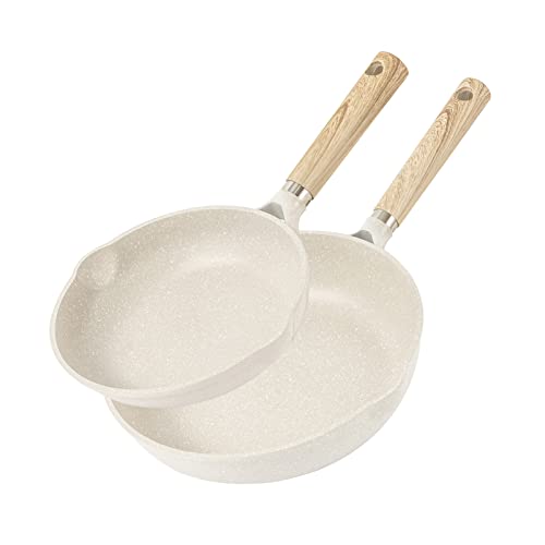 CAROTE Juego de sartenes antiadherentes para tortillas de huevo de granito de inducción para todas las cocinas, sin PFOA, 20 cm y 26 cm