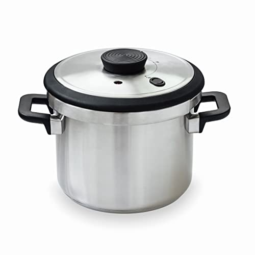 LACOR - 71788 - Olla a presión Súper rápida con Asas Termorresistentes Sicuro - Inducción - Acero Inoxidable 18/10 - Fondo termodifusor - 8L - 22cm.