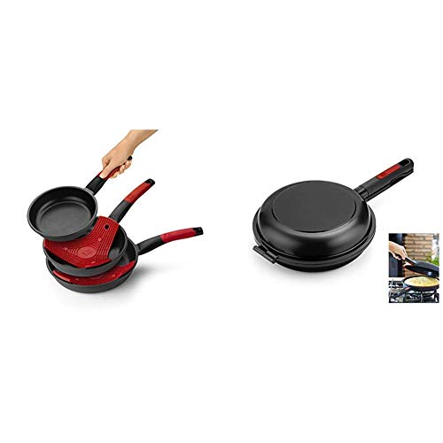 BRA Premiere- Set de 3 sartenes, Aluminio Fundido Antiadherente, 18, 22 y 26 cm + Dupla Premiere - Sartén Doble para Tortilla, Aluminio Fundido Antiadherente, diametro 24 cm, Incluye recetario Regalo