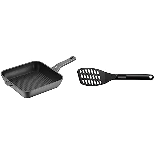 WMF PermaDur Premium Sartén 28 x 28 cm, de aluminio fundido, con antiadherente para todo tipo de cocinas incluido inducción fabricado en alemania + Neutral Espátula para sartén, Negro, 31cm